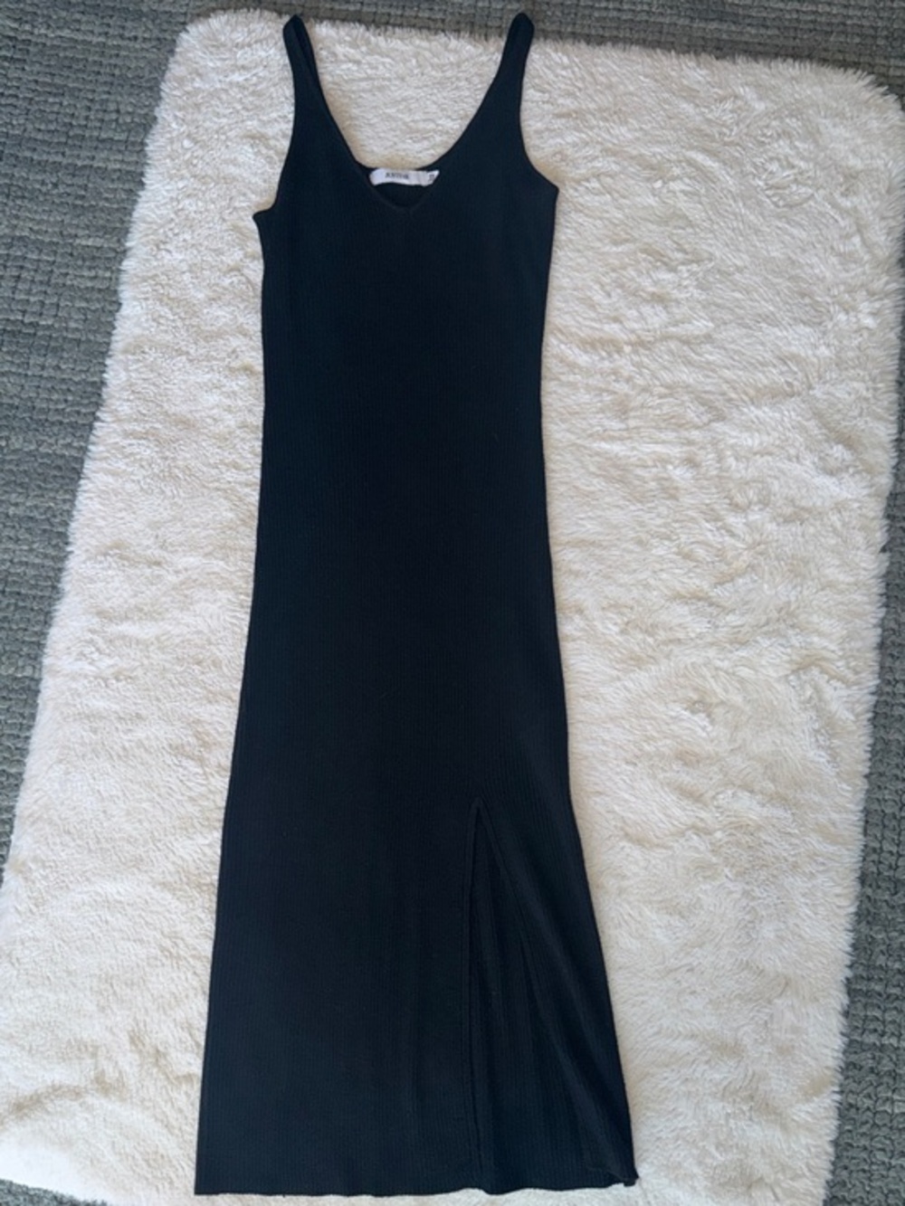JustFab Black Ribbed Maxi Tank Dress with Side Slit